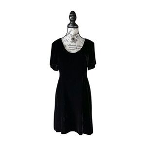 Vintage Black Velvet Mini Dress — Silk Blend, 1990s/2000s, S